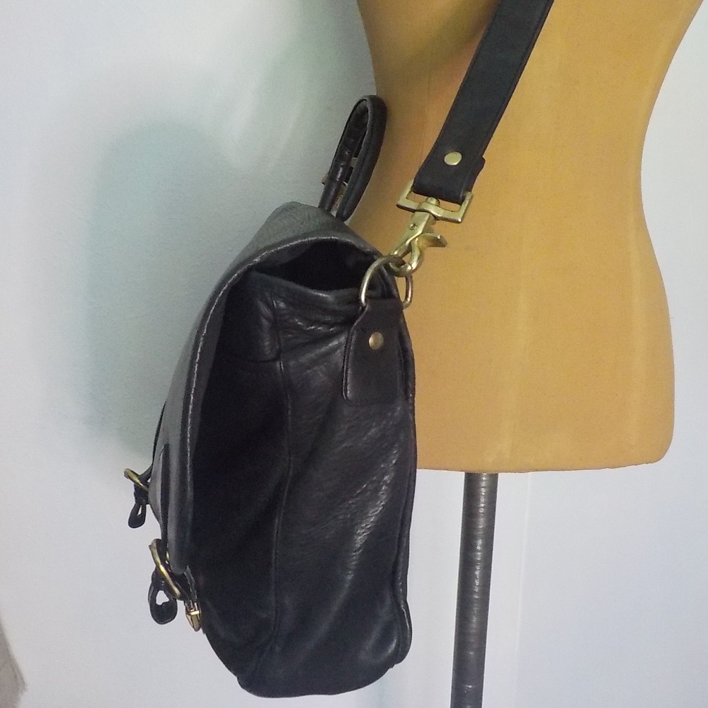 Black Leather Laptop/Biker/Tablet Tote - Picture 2 of 15